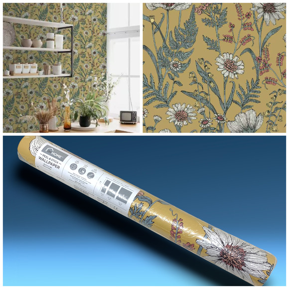 NEW InHome Peel & Stick Wallpaper Spring Meadow Yellow Floral 20.5" x 18' - Picture 1 of 12